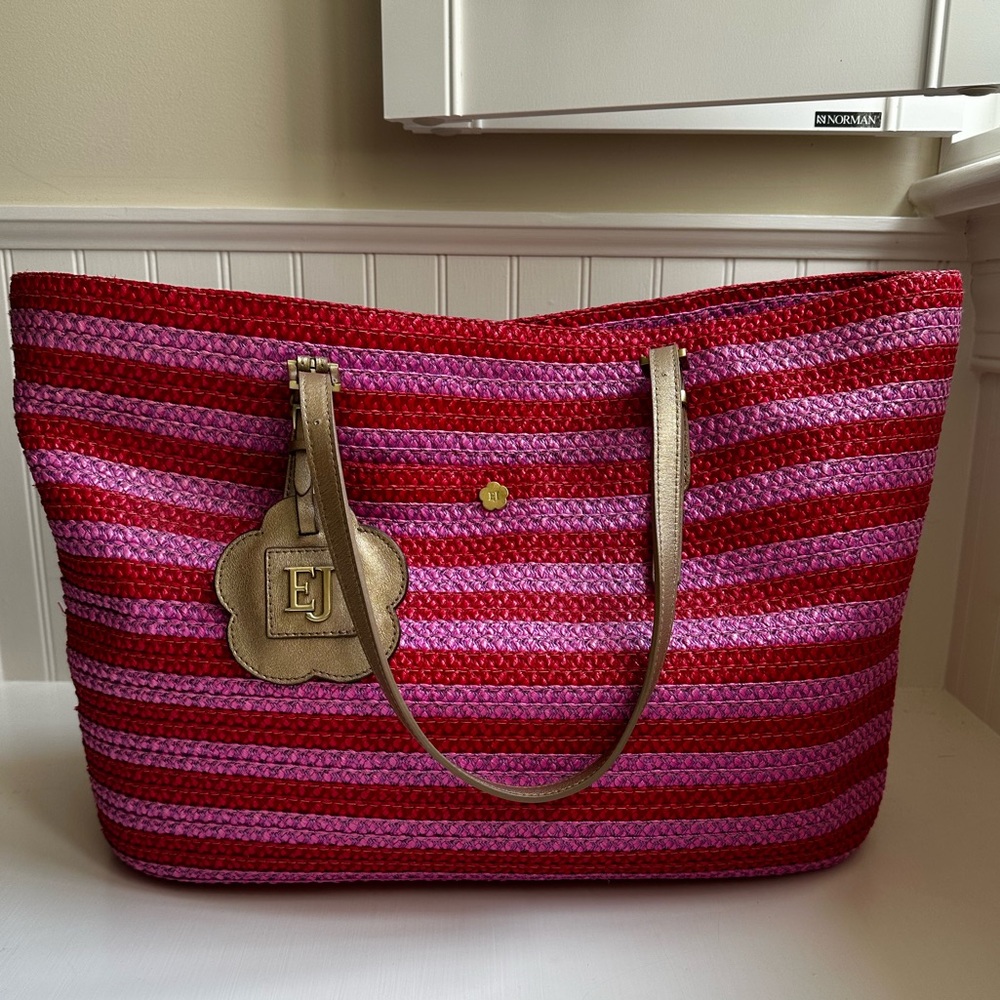 Eric Javits Leather Trim Raffia Tote Bag